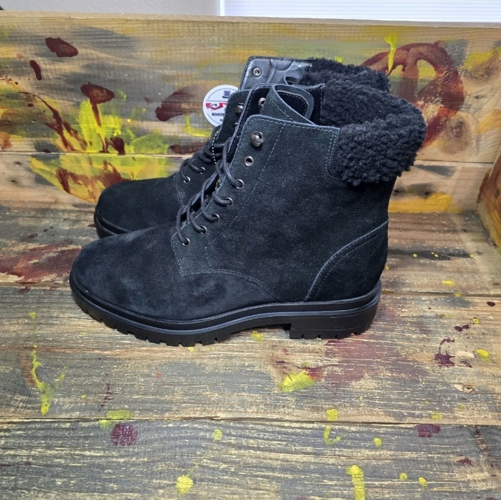 Ralph Lauren Women's Black Suede Shearling Lined Carlee Boots Size 10 New - Picture 3 of 10